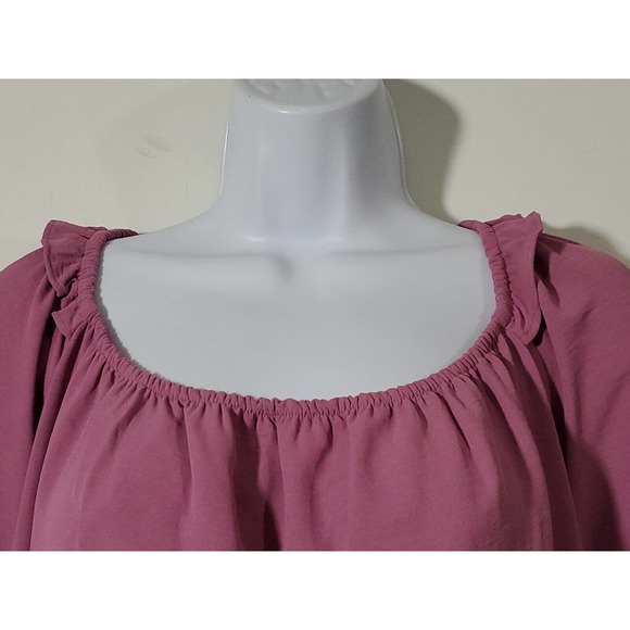 Nine West On/Off Shoulder Pinkish Mauve Long Sleeve Top 3X Ruffles Stretch - Picture 3 of 10